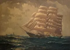 Nils Andersen, Clipper Passing Tramp, oil on canvas laid down on board