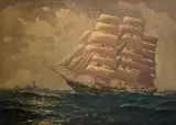 Nils Andersen, Clipper Passing Tramp, oil on canvas laid down on board