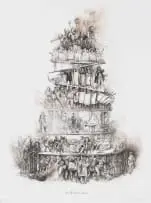 Pyramid Scheme by Diane Victor, 2019, three colour lithograph on paper, offered Oct 2025