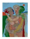 Geoffrey Armstrong, Three Figures, acrylic and pencil on paper