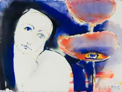 Michael Heyns, Figure and Poppies, 1992, mixed media with ink on paper
