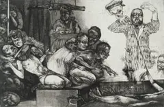 Diane Victor, The Raising of Comrade Lazarus, etching on paper