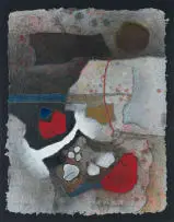 Fred Schimmel, Untitled (Abstract in Red and Grey), monotype with mixed media on handmade paper
