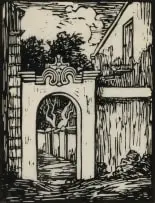 Jacobus Hendrik Pierneef, Ou Poortjie, Stellenbosch (Nilant 14), linocut on paper