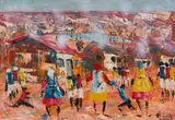 Solly (Solomon) Sekhaolelo, Township Scene I, 2022, oil on paper