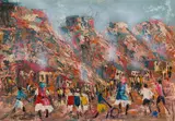 Solly (Solomon) Sekhaolelo, Township Scene with Distant Mountains, 2022, oil on paper