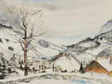 Maud Sumner, Snowy Landscape, watercolour and ink on paper