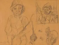 Maggie Laubser, Young Boy Holding Stick, sketch, 1928, pencil on paper