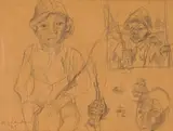 Maggie Laubser, Young Boy Holding Stick, sketch, 1928, pencil on paper