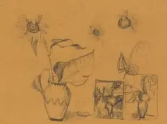 Maggie Laubser, Study of Flowers in a Vase, 1928, pencil on paper