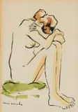 Maurice van Essche, Seated Nude on a Green Cushion, ink and watercolour on paper