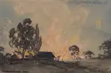 Erich Mayer, Veldbrand (Wildfire), 1929, watercolour and gouache on paper