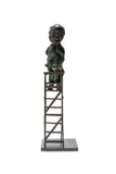 Guy Du Toit, Figure on a Ladder, painted and patinated bronze, on a terrazzo base