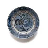Ian Calder, Bowl decorated with rooster and plant, 1988, painted and glazed stoneware