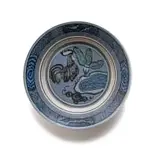 Ian Calder, Bowl decorated with rooster and plant, 1988, painted and glazed stoneware