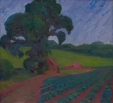 Bertha Everard, Landscape with Tree and Field, oil on canvas laid down on board