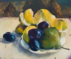 Louis van Heerden, Still Life with Plums, Lemons and Pear, 1996, oil on canvas