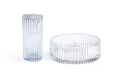 Soga, Ribbed vase and bowl, pressed glass