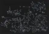 Walter Battiss, Nauplion, 1981, white ink on black paper