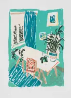 Mia Chaplin, Interior with Table and Plants, 2017, colour screenprint on paper