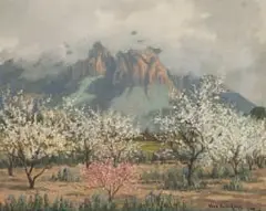 Vera Volschenk, The Orchard in the Spring - Wellington (Lente in die Vrugteboord), 1948, oil on canvas