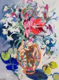 Aileen Lipkin, Still Life with Vase of Flowers and Fruit, oil on canvas