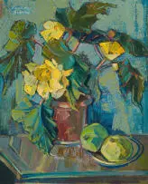 Barbara Grace Burry, Still Life with Yellow Roses, oil on artist's board