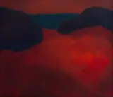 Josef Osser, Red Landscape, oil on board