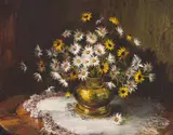 Mari Vermeulen-Breedt, Still Life with Daises in a Brass Pot, 1979, oil on board
