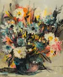 Jan Dingemans, Flowers in a Vase, oil on board