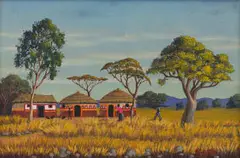 Simon Moroke Lekgetho, Rural Village, oil on board
