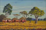 Simon Moroke Lekgetho, Rural Village, oil on board