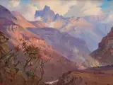 Willem Hermanus Coetzer, Mont Aux Sources van Oosterlike Kraans (Mont Aux Sources from the Eastern Cliffs), 1947, oil on canvas