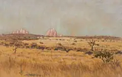 Johannes Blatt, Grassy Landscape with Mountains in the Distance, 1953, pastel on paper