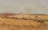 Johannes Blatt, Grassy Landscape with Mountains in the Distance, 1953, pastel on paper