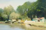 Ruth Squibb, Canal Scene, oil on canvas laid down on board