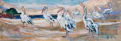 Johannes Blatt, Pelicans in a Landscape, 1972, oil on canvas