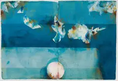Louis van Heerden, Abstract Composition in Blue and Yellow, diptych, watercolour on paper