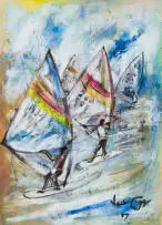 Jack Lugg, Windsurfers, 1987, oil on paper