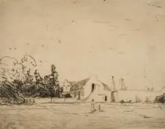 Robert Gwelo Goodman, Landscape with Farmhouse, etching on paper