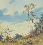 Erich Mayer, Bush Veld, watercolour on paper laid down on board