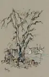 Gregoire Boonzaier, Tree with Houses in the Distance, 1982, watercolour on paper