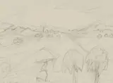 Maggie Laubser, Landscape with Water Carrier, sketch, charcoal on paper