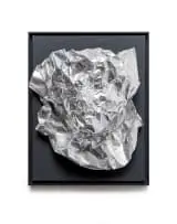 Rodan Kane Hart, Western Death Mask, mirror polished stainless steel mounted on painted canvas