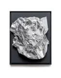 Rodan Kane Hart, Western Death Mask, mirror polished stainless steel mounted on painted canvas