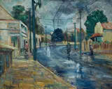 Piet van Heerden, Rainy Street Scene, oil on canvas