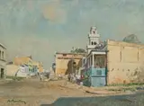 Robert Broadley, Cape Street Scene with Figures, oil on canvas laid down on board