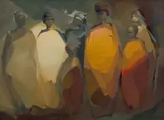 Aleksanders Klopcanovs, Abstract Figures, 1964, oil on canvas