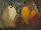 Aleksanders Klopcanovs, Abstract Figures, 1964, oil on canvas