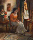 Alexander Rose-Innes, Seated Woman Reading, oil on canvas laid down on board